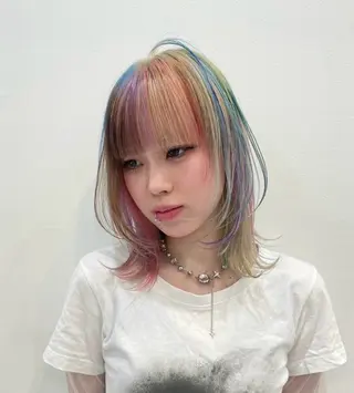 セミロング カラー こだわりハイトーン/ ケアブリーチ/岸のヘアスタイル