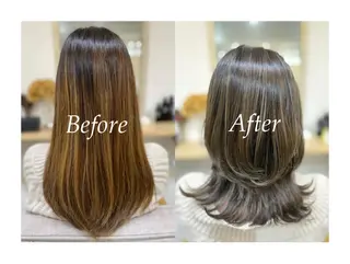 ミディアム レイヤーカット・ 縮毛矯正 星野のヘアスタイル