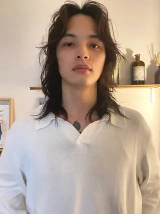 セミロング カラー メンズ 森貴裕/ベージュ/ パーマ/オリーブのヘアスタイル