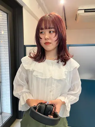 ミディアム カラー 暖色/パーマ 🌼クニトウメイのヘアスタイル