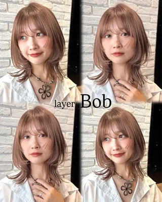 ミディアム カラー ヘアアレンジ 🌱ボブ/レイヤー/ ベージュ/あやみ✨のヘアスタイル