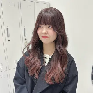 ロング カラー 赤み消し/オリーブ カーキ/福田れんのヘアスタイル