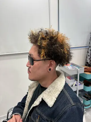 ミディアム パーマ メンズ CUCUMBER所属・本間 颯太のヘアスタイル