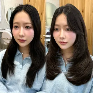 セミロング カラー 似合わせレイヤー/ 透明感カラーのヘアスタイル