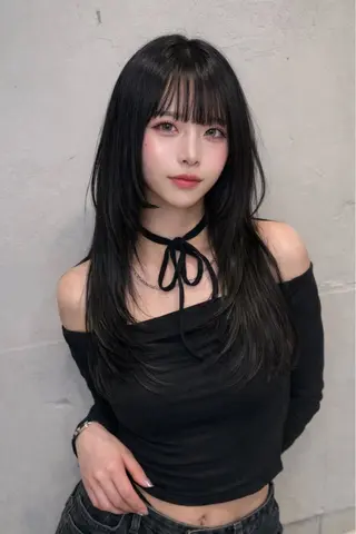 ロング カラー ヘアアレンジ 韓国レイヤーカット /韓国トレンドカラーのヘアスタイル