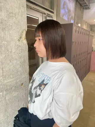 ミディアム 暖色カラー/オリーブ /ミニボブ/白柳美空のヘアスタイル