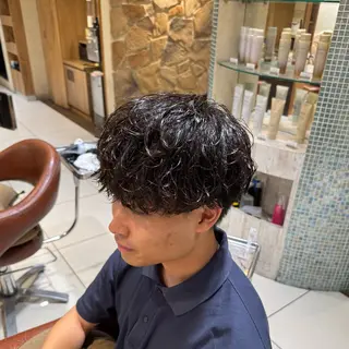 ショート カラー パーマ ヘアアレンジ メンズ シャドウパーマ 石見のヘアスタイル