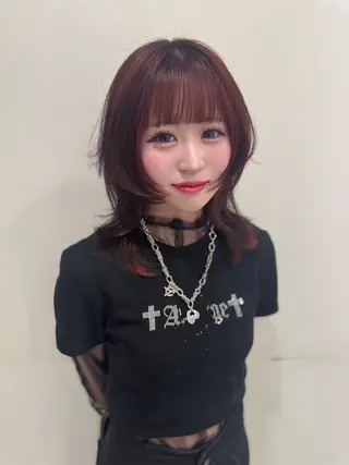 セミロング カラー ヘアアレンジ 韓国レイヤーカット /韓国トレンドカラーのヘアスタイル