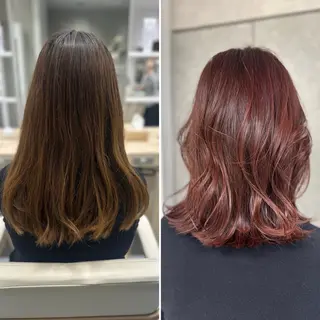 セミロング カラー 髪質改善/縮毛矯正 /ブリーチ矯正/岡部のヘアスタイル