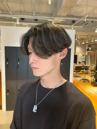 ミディアム カラー メンズ ボブパーマ 艶カラー/横山大樹のヘアスタイル