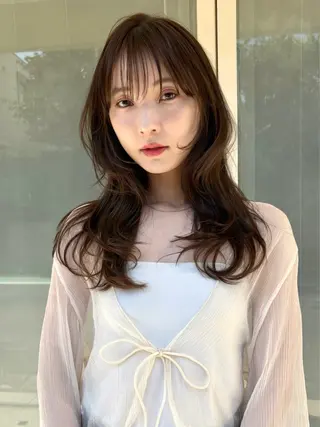 セミロング カラー パーマ レイヤー/透明感/ ブリーチなし/わかなのヘアスタイル