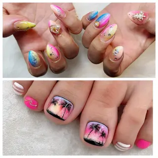 ネイル リボン、ガーリー パーツ放題専門店のネイルデザイン