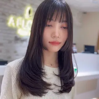 セミロング カラー 日本一の小顔カット/ ボブ/顔周り/韓国のヘアスタイル