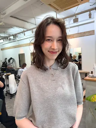 ミディアム カラー パーマ/透明感カラー /ボブ/吉田一生のヘアスタイル