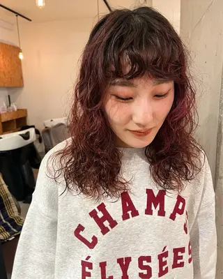 ミディアム カラー パーマ 暖色/パーマ 🌼クニトウメイのヘアスタイル