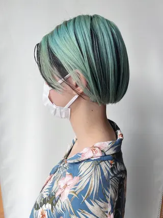 ショート カラー パーマ ヘアアレンジ メンズ キッズ morio from london所属・松岡彩華 ボブ /グレージュのヘアスタイル