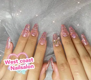 ネイル リボン、ガーリー パーツ放題専門店のネイルデザイン