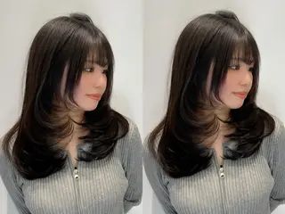 セミロング カラー レイヤー/艶カラー /韓国ヘア/高松のヘアスタイル