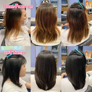 セミロング カラー パーマ ヘアアレンジ ブリーチ縮毛矯正/ デサキ ショウヘイのヘアスタイル