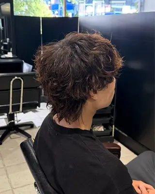 ミディアム パーマ メンズ 【フェザーパーマ】 【縮毛矯正】鶴田文のヘアスタイル