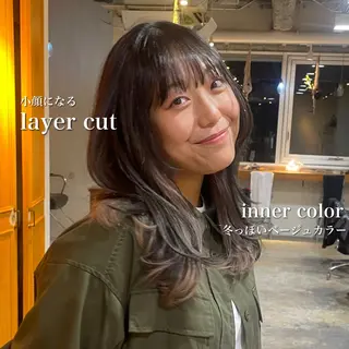 セミロング カラー RIN／韓国ヘア レイヤーカットのヘアスタイル