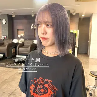 ミディアム カラー ヘアアレンジ インナー×縮毛矯正 ピンクカラー澤井里菜のヘアスタイル