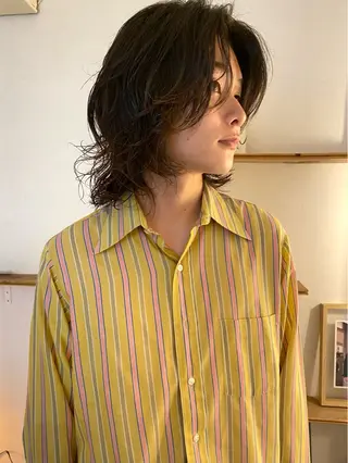 ミディアム パーマ メンズ 森貴裕/ベージュ/ パーマ/オリーブのヘアスタイル