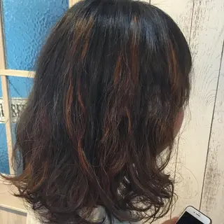 ミディアム カラー パーマ 金崎 新吾のヘアスタイル