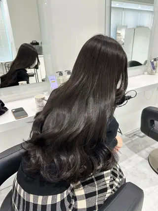 ロング カラー ブリーチなし透明感 ×縮毛矯正🤍ユウのヘアスタイル