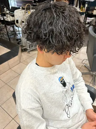 ミディアム パーマ メンズ 大阪/梅田/シャドウ パーマ/ノボリユウタのヘアスタイル