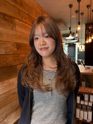 ロング カラー パーマ レイヤー/透明感/ ブリーチなし/わかなのヘアスタイル