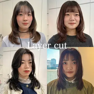 ミディアム レイヤー/パーマ/ 艶カラー/💚千琴のヘアスタイル
