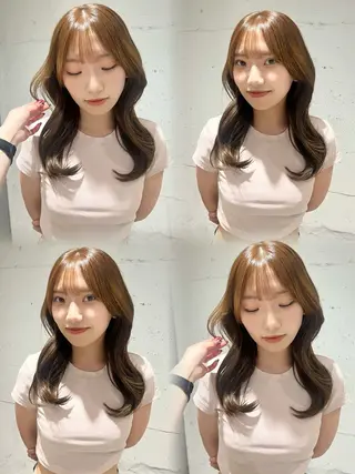 セミロング カラー あんな🦋レイヤー カット/透明感カラーのヘアスタイル