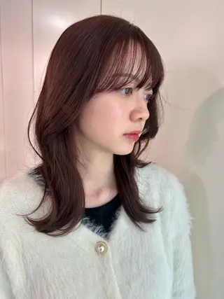 ミディアム カラー VISUALIST所属・小倉/レイヤー/ 顔周りカット/naoのヘアスタイル