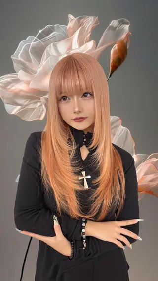 ロング 名古屋ムラ修正 ハイトーンのヘアスタイル