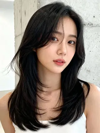 セミロング カラー 韓国レイヤーカット 🫧大阪梅田レイヤーのヘアスタイル