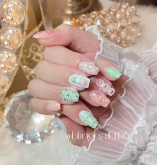 ネイル 23時まで❤︎韓国、 ワンホンネイルのネイルデザイン