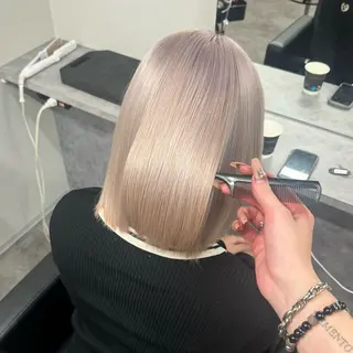 セミロング カラー 透明感/ 艶ハイトーン/梨桜のヘアスタイル