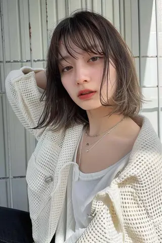 セミロング カラー 最新ケアカラー 髪質改善YUTOのヘアスタイル