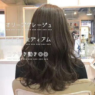 ミディアム カラー パーマ RUKA 美容院×ネイリストのヘアスタイル