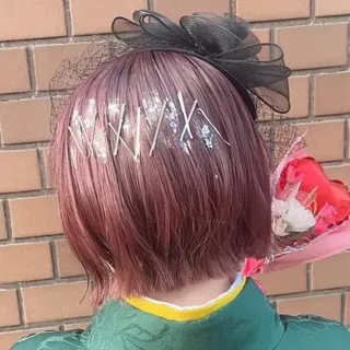 ショート 艶暖色カラー🍒 縮毛矯正ほののヘアスタイル