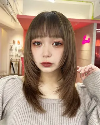 ミディアム カラー 山崎/ボブ縮毛矯正 レイヤー髪質改善のヘアスタイル