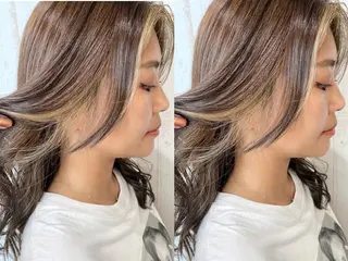 ロング カラー ヘアアレンジ チビ編み込みエクステ シールエクステのヘアスタイル