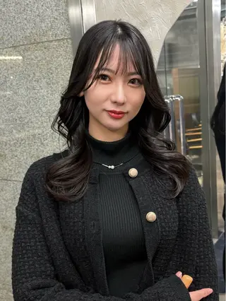 セミロング カラー ハイライト、レイヤー カット/西梅田/中西のヘアスタイル