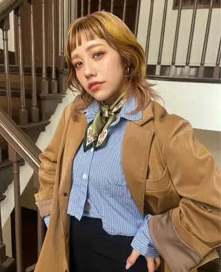 ミディアム ブリーチ/ハイトーン 心斎橋/honokaのヘアスタイル