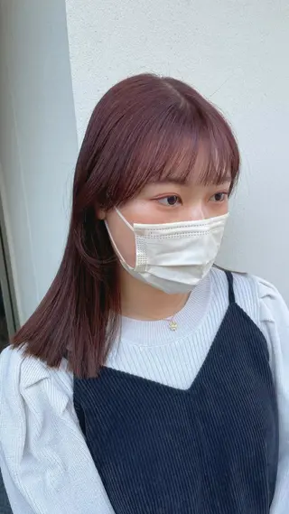 セミロング カラー ブリーチなしで透け感 暖色カラーボブaoiのヘアスタイル