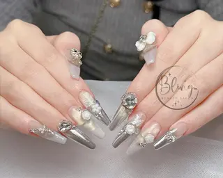 ロング 波 なみのネイルデザイン