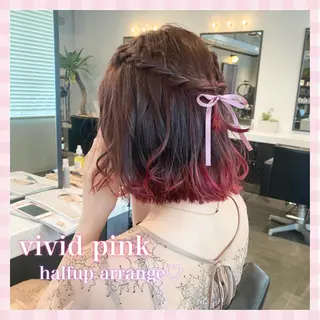 ミディアム カラー ヘアアレンジ 💗ガーリーヘア🎀 saki💗のヘアスタイル