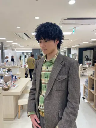 ミディアム パーマ メンズ 湘南/メンズパーマ/ ハイライト/ユチカのヘアスタイル