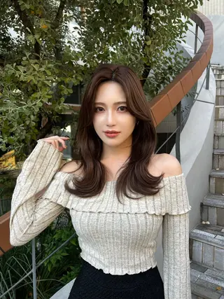 セミロング カラー 韓国ヘア♡ 顔まわりカットayaのヘアスタイル